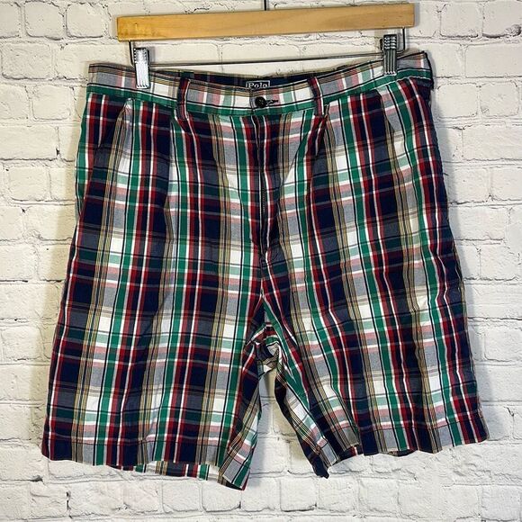 Vintage Polo Ralph Lauren Tyler Mens Chino Shorts  Size 34 Plaid - Picture 1 of 7